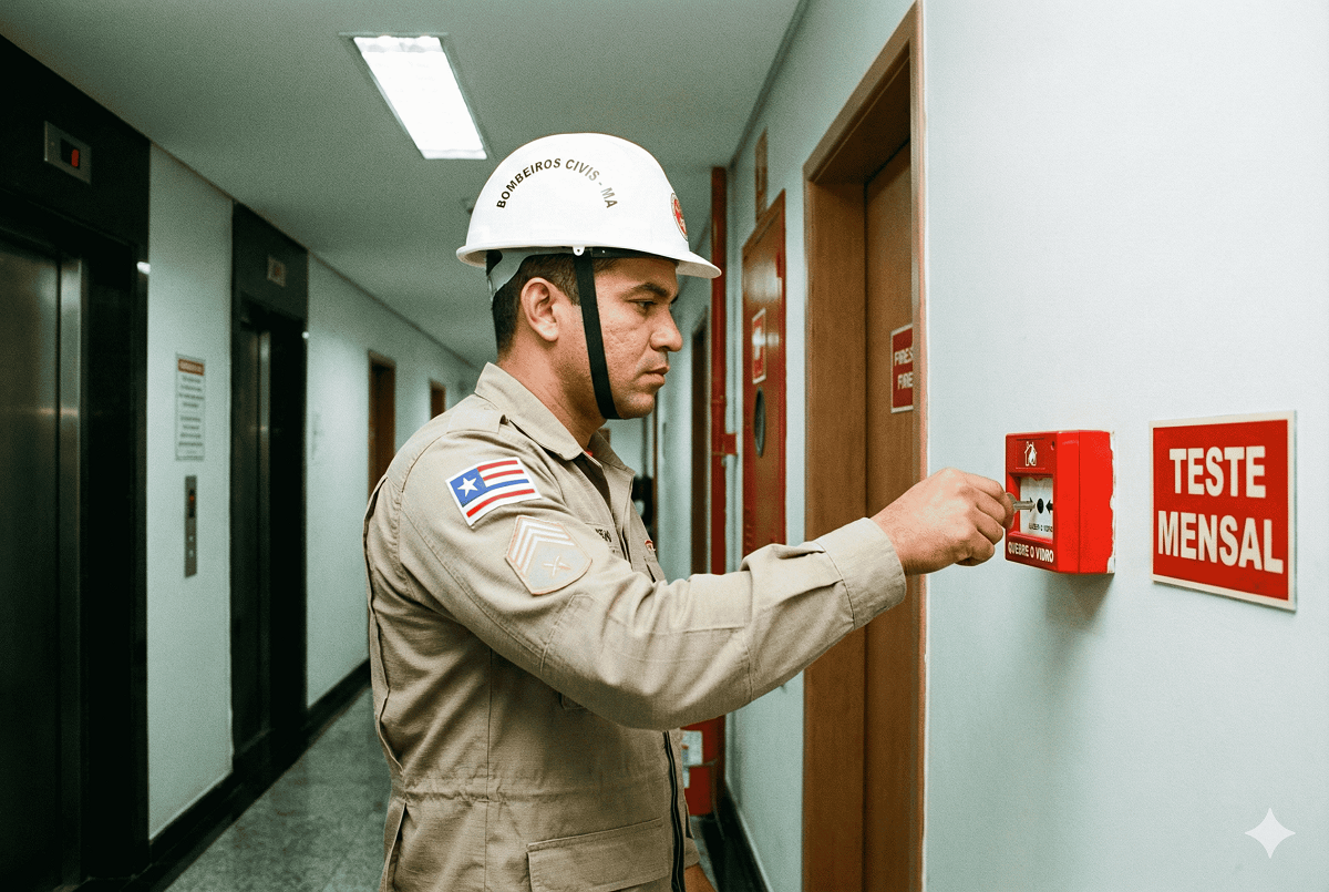Bombeiro testando sinal de emergência